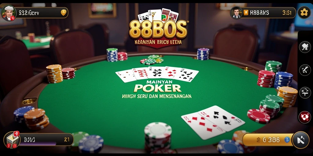 Screenshot gameplay Poker dari aplikasi 88BOS yang menampilkan interaksi pemain.