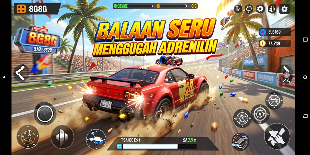 Tampilan gameplay 8G8G yang menegangkan saat balapan.