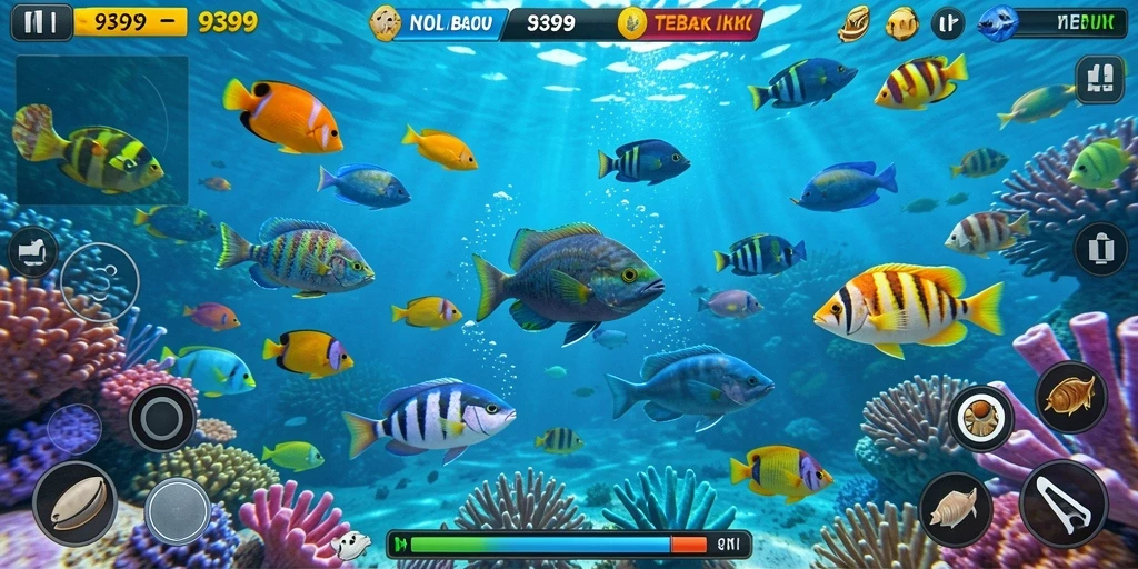 Screenshot permainan Tembak Ikan 9399 dengan aksi menembak yang seru.