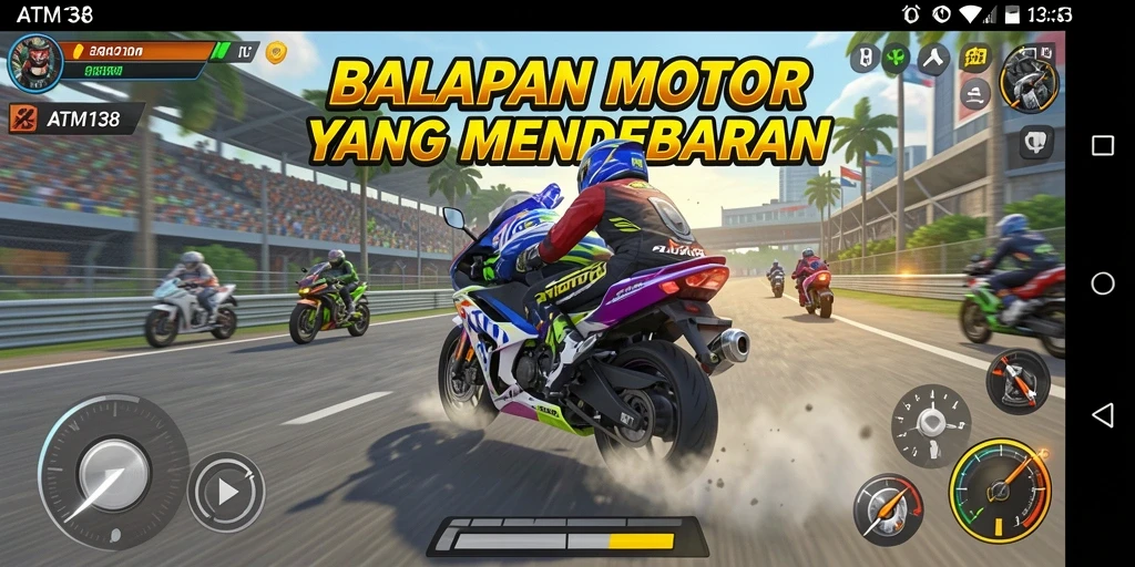 Screenshot menampilkan aksi balapan motor yang intens.