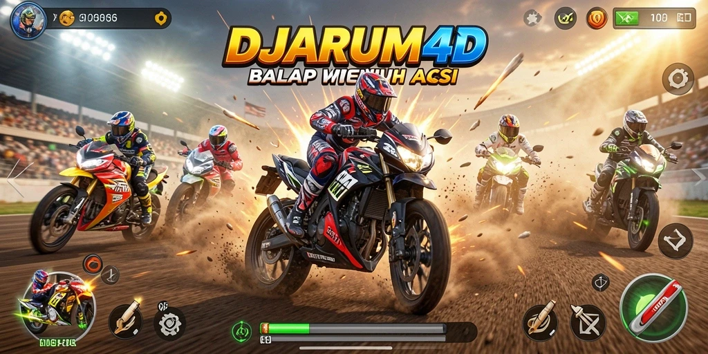 Screenshot gameplay DJARUM4D yang menampilkan aksi balap motor mendebarkan.