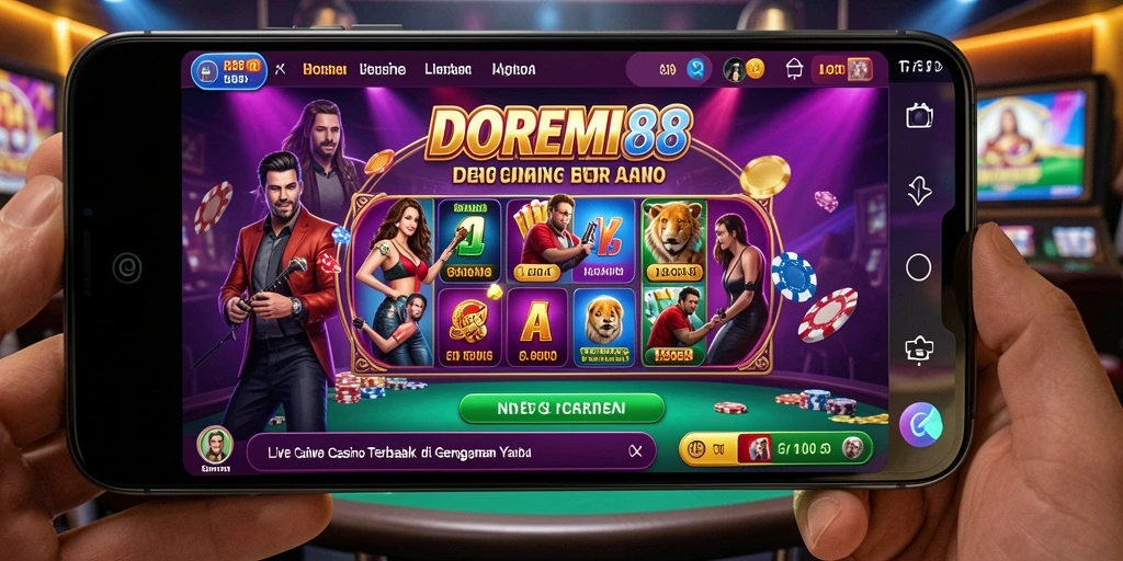Screenshot DOREMI88 menampilkan dealer profesional dalam permainan Live Casino.