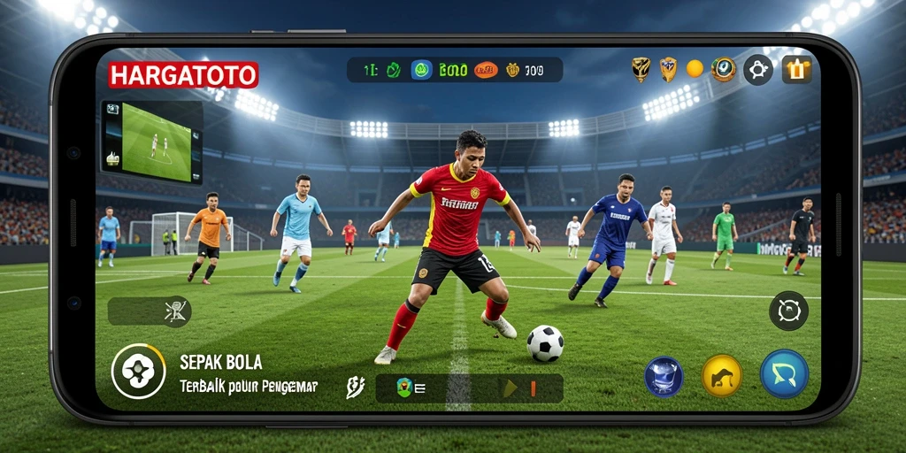 Tampilan gameplay HARGATOTO yang mendebarkan di lapangan sepak bola.