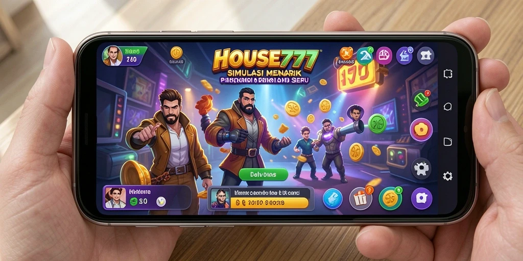 Screenshot gameplay HOUSE777 menunjukkan desain rumah yang kreatif dan interaktif.