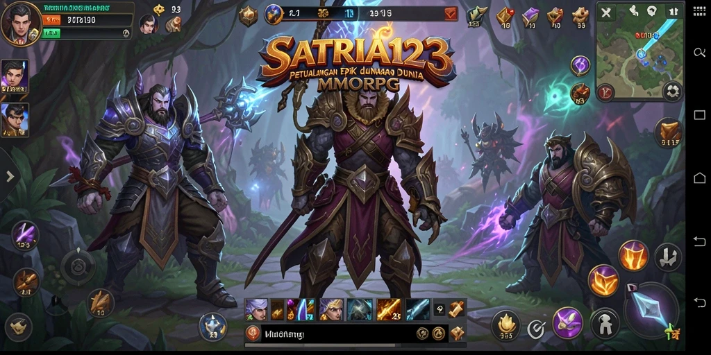 Tangkapan layar utama SATRIA123 yang menunjukkan pertarungan epik dalam dunia MMORPG.