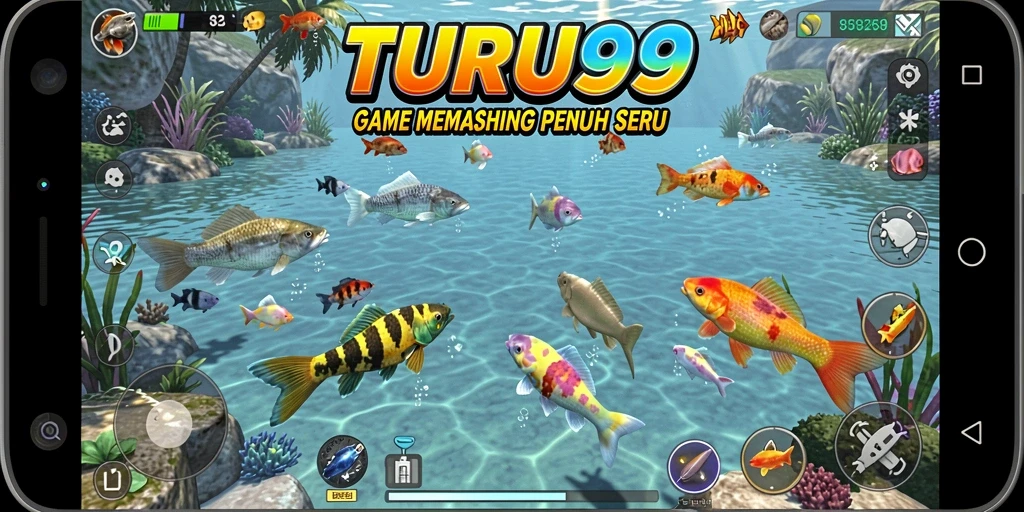 Tampilan gameplay TURU99 yang menarik saat memancing ikan.