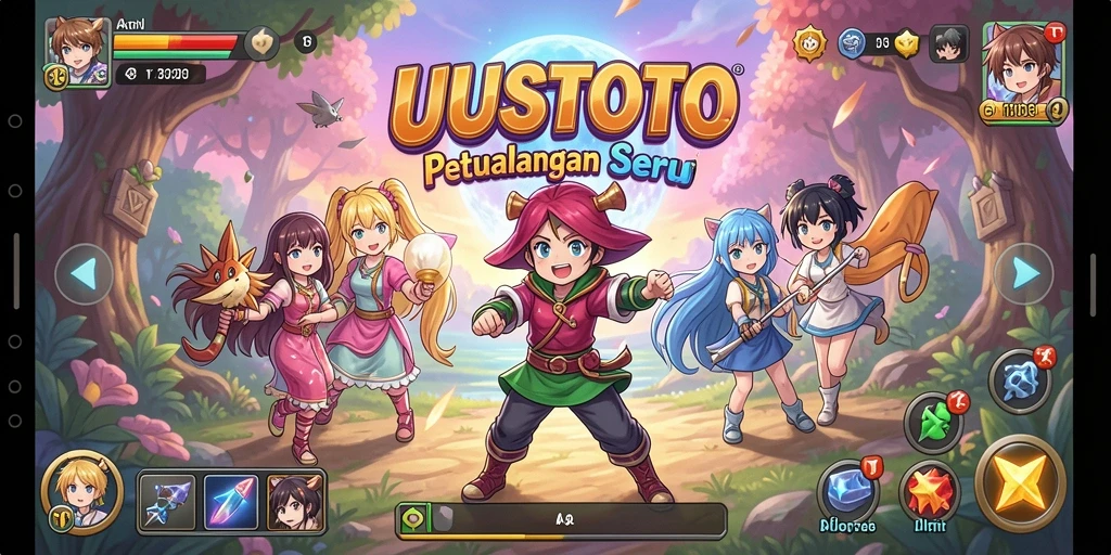 Gameplay UUSTOTO menampilkan karakter anime dalam petualangan yang seru.