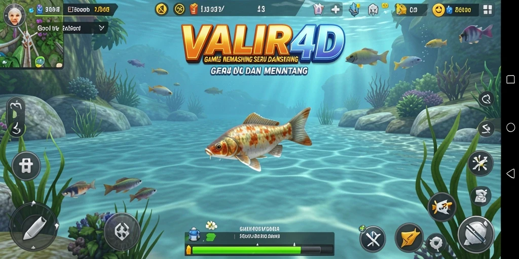 Screenshot VALIR4D menampilkan pemain yang asyik memancing di danau yang indah.
