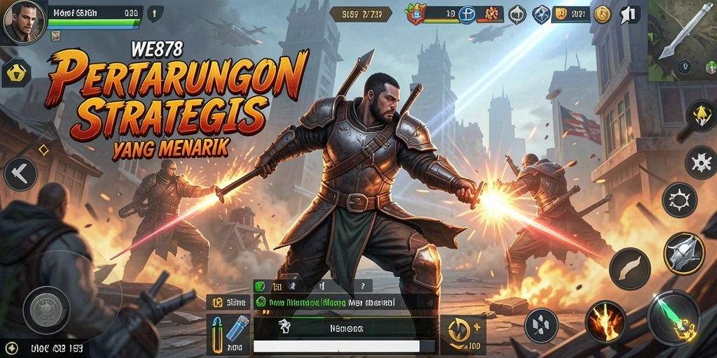 Screenshot gameplay WE878 menampilkan pertempuran strategis yang intens.