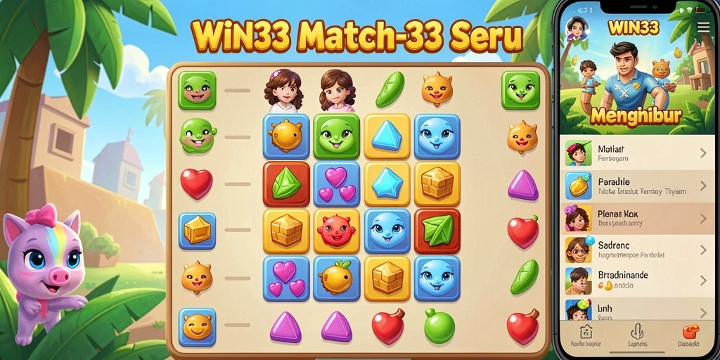 Tampilan gameplay Match-3 yang menarik dan penuh warna.