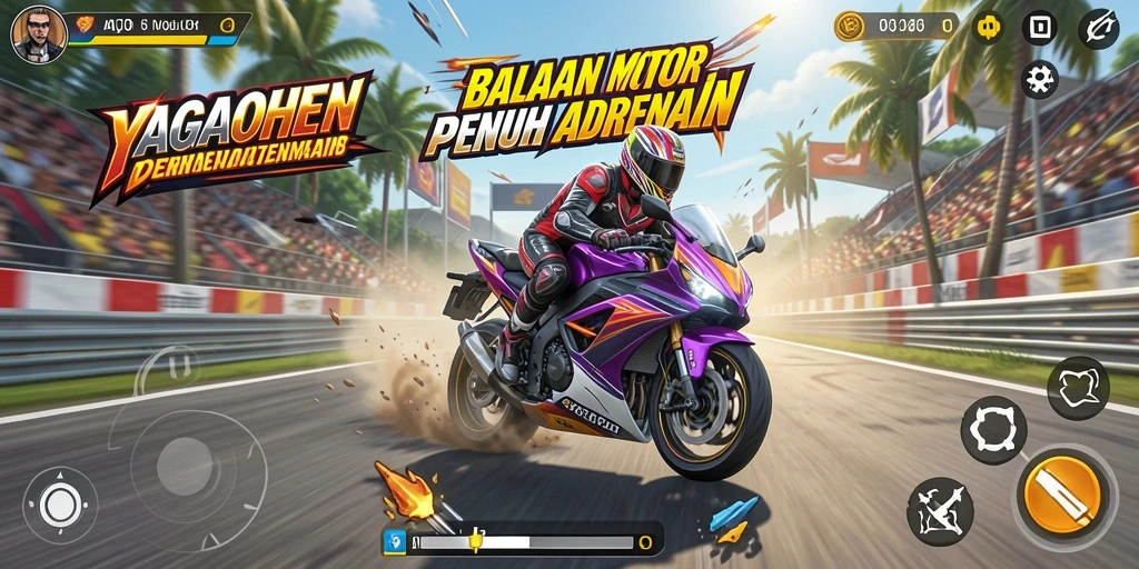 Tampilan gameplay YAGAOHEN yang menakjubkan dengan aksi balapan motor yang mendebarkan.